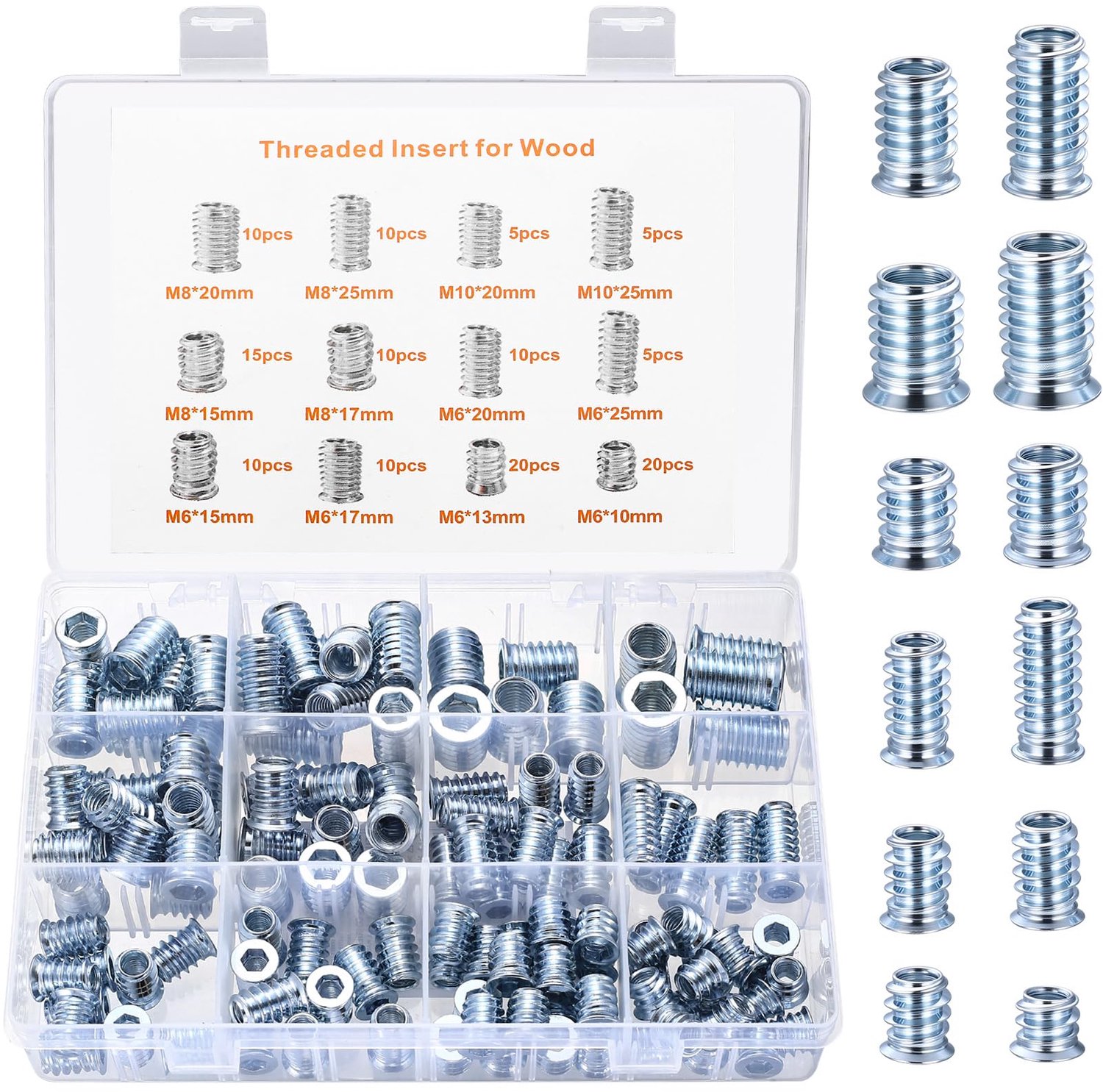 130 Stuks M6 M8 M10 Inzetmoeren - Metaal met Beschermrand voor Houtbewerking