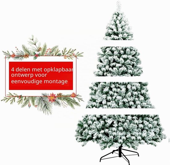 KOMFOTTEU Kunstkerstboom met leds, warmwit - kunstdennenboom wit met sneeuw - decoratieve boom voor Kerstmis, pvc-naalden en metalen standaard (225 cm）