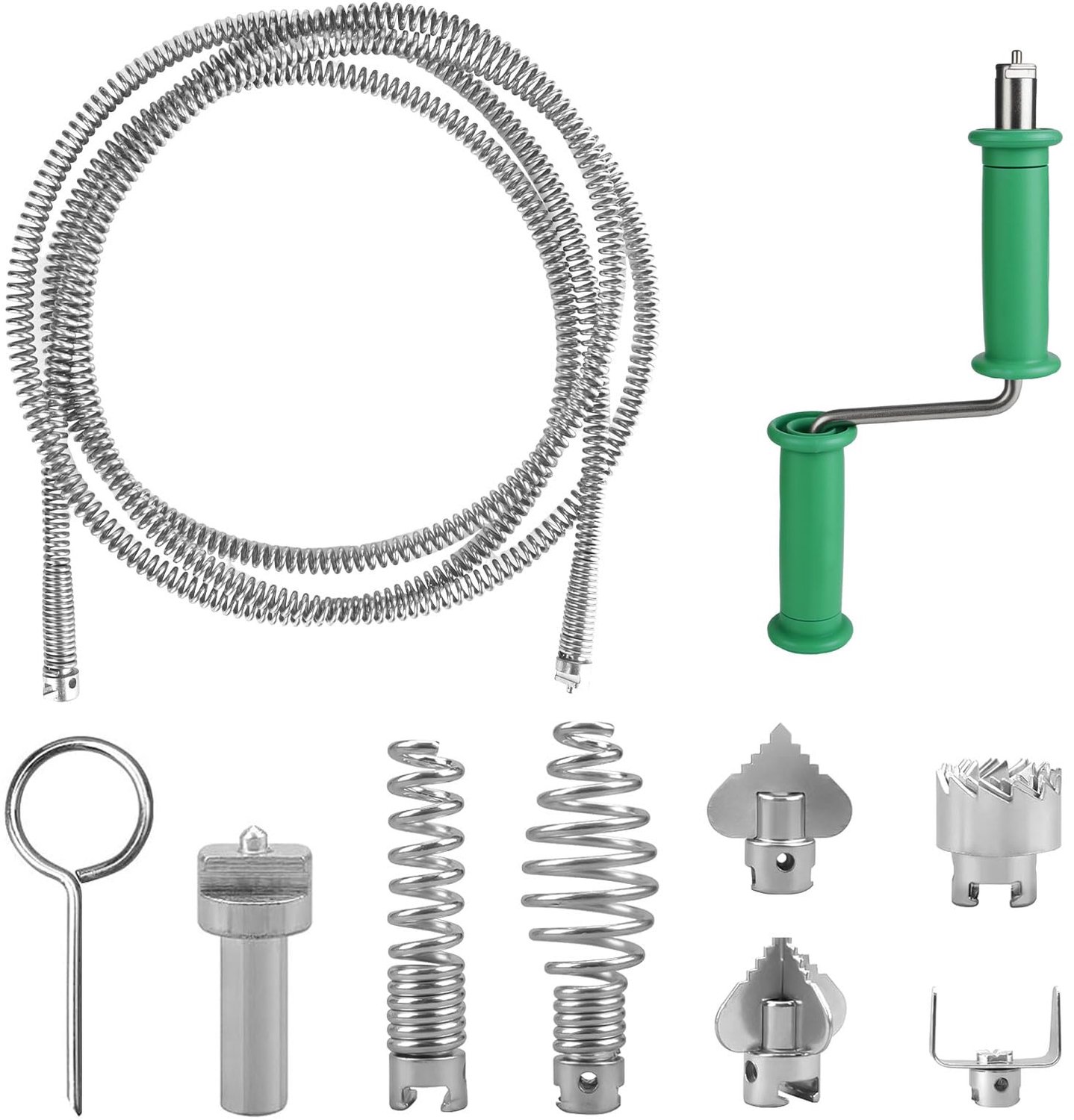Spiral Drain Cleaner 5 m met 6 Stuks Ontstopper