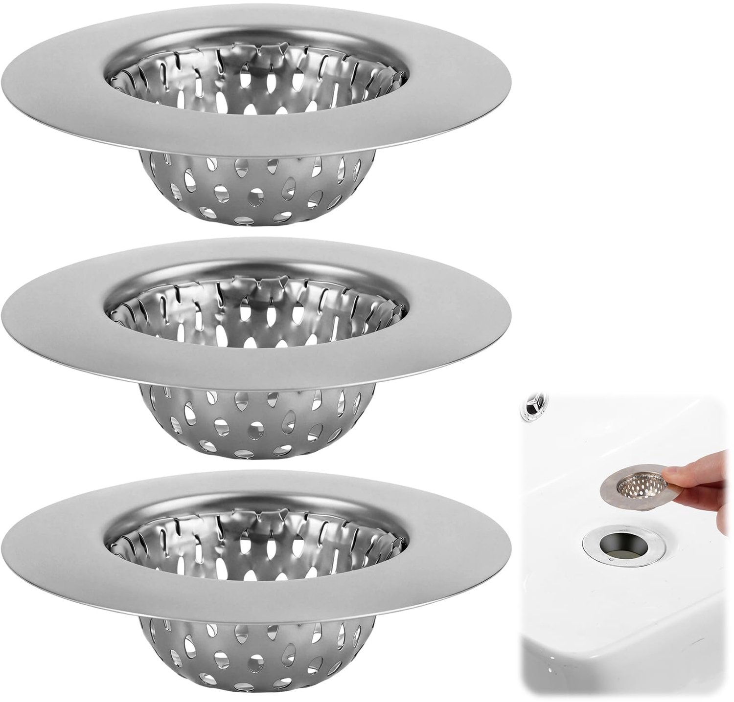 Set van 3 RVS Afvoerfilters voor Douche en Wastafel