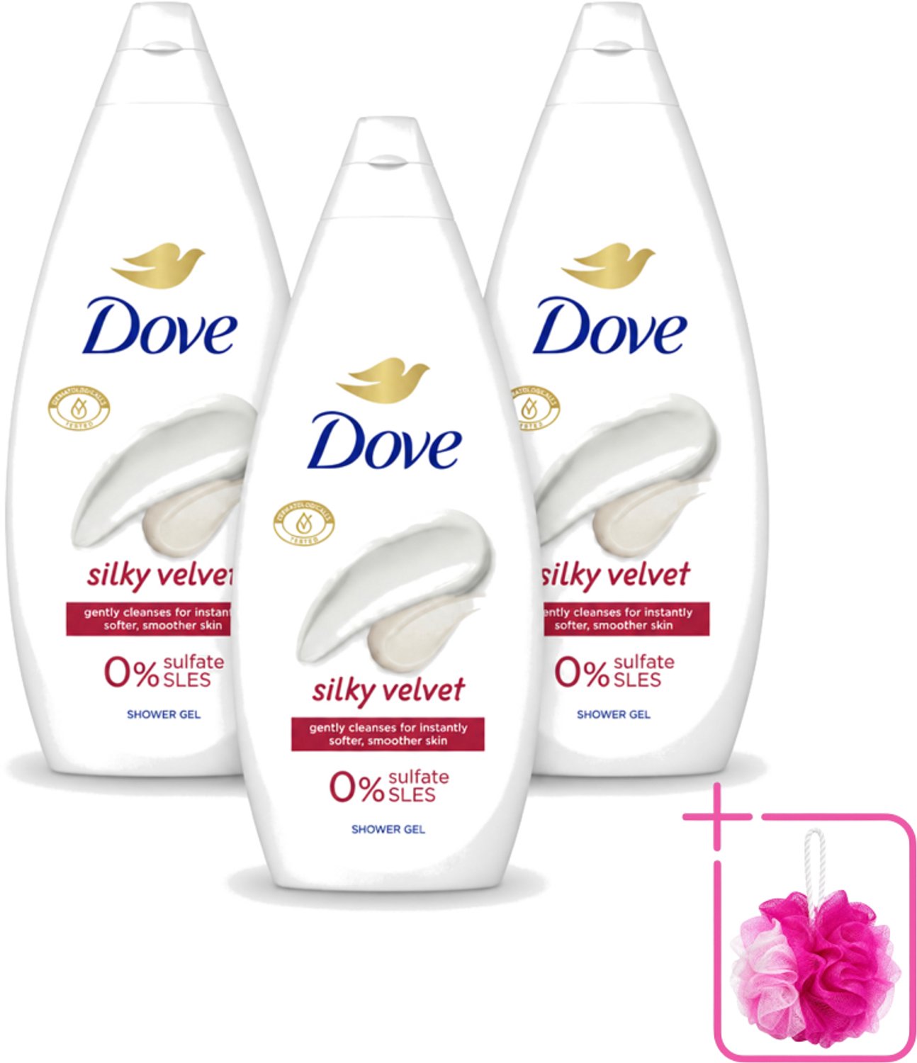 3 x Dove Douchecrème - Silky Velvet - 720 ml - Bulkverpakking - Douche crème - Douchemop - Zijdezachte huid
