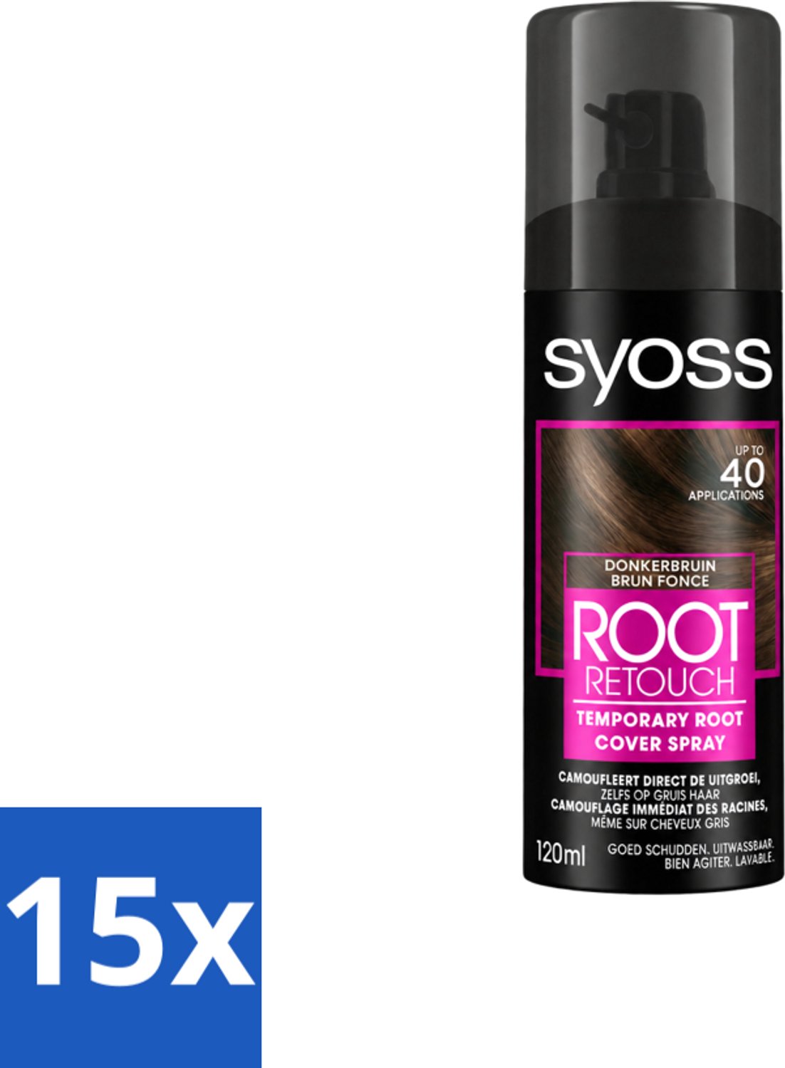 15 x SYOSS - Uitgroeispray Donker Bruin - Snelle Tussenoplossing voor Uitgroei - Voordeelverpakking - 15 stuks