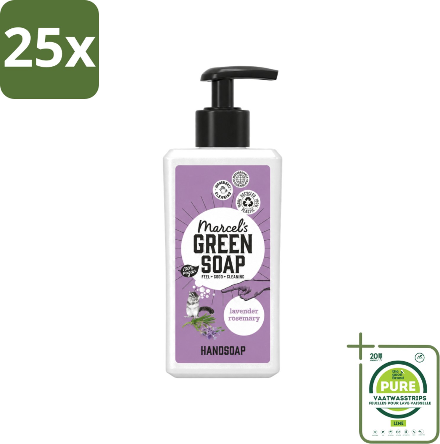 25 x Marcel's Green Soap - Handzeep - Lavendel & Rozemarijn - Zachte verzorging - 250 ml - Grootverpakking - Vaatwasstrips - Handzeep - Handen Verzorgen - Natuurlijke Handzeep - Lavendel Handzeep - Rozemarijn Handzeep
