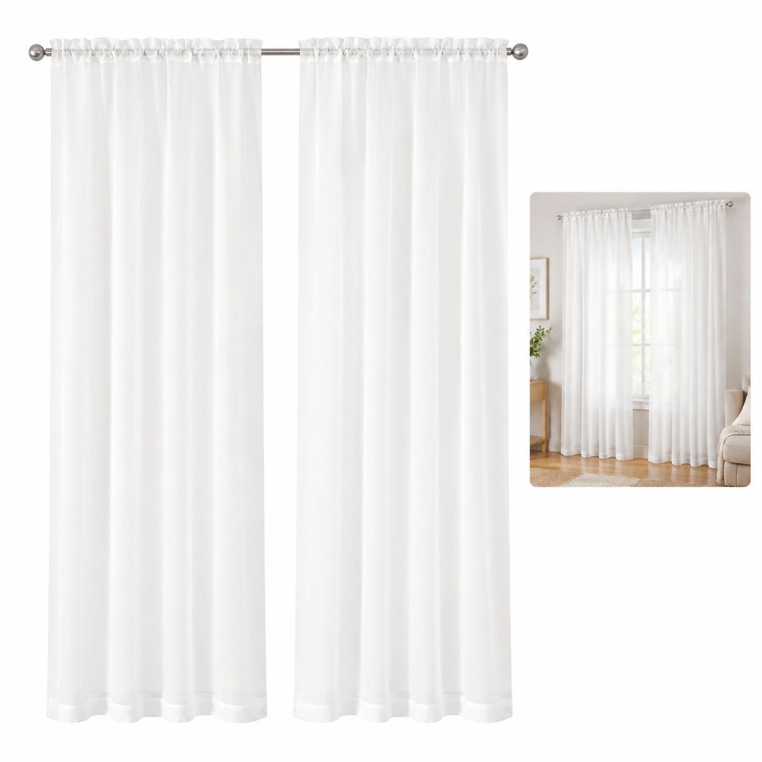 VHV - Vitrage - 2 semi-transparante gordijnpanelen - 100 x 130 cm per paneel van polyester - voor keukenraam en slaapkamer