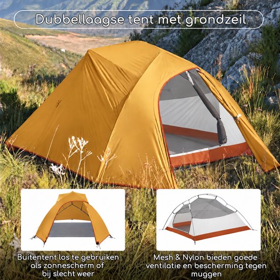 Naturehike Cloud Up 3 BASE – 3 persoons lichtgewicht tent – Waterdichte kampeertent – 210T 3000MM – Inclusief grondzeil – Outdoor trekking koepeltent – Oranje — afbeelding 5