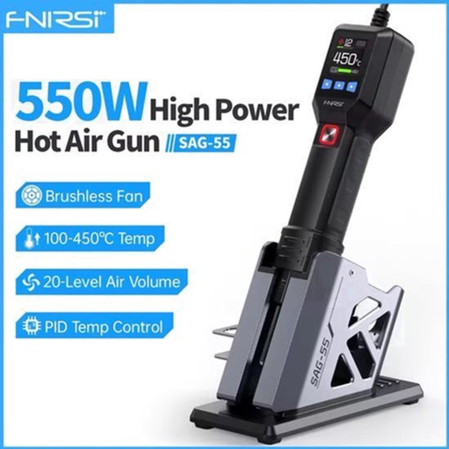 Heteluchtpistool SAG-55 - 550 W Vermogen - 220 V Aansluiting - Micro Rework Gereedschap - Digitale Display