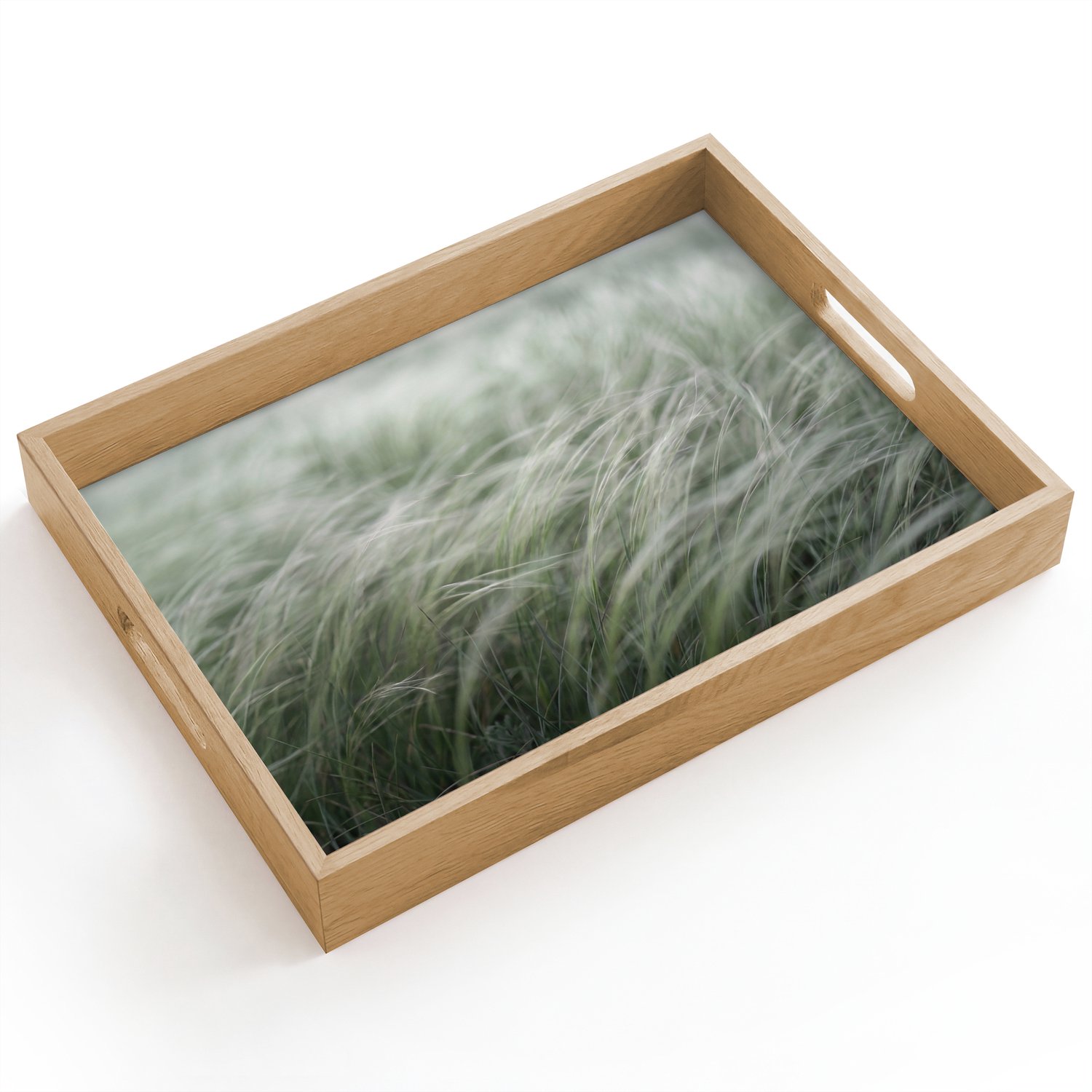 Dienblad hout 40x30 cm - Schootdienblad - Gras - Wazig - Natuur - Groen - Zacht - Borrelplank rechthoek - Plateau dienbladen