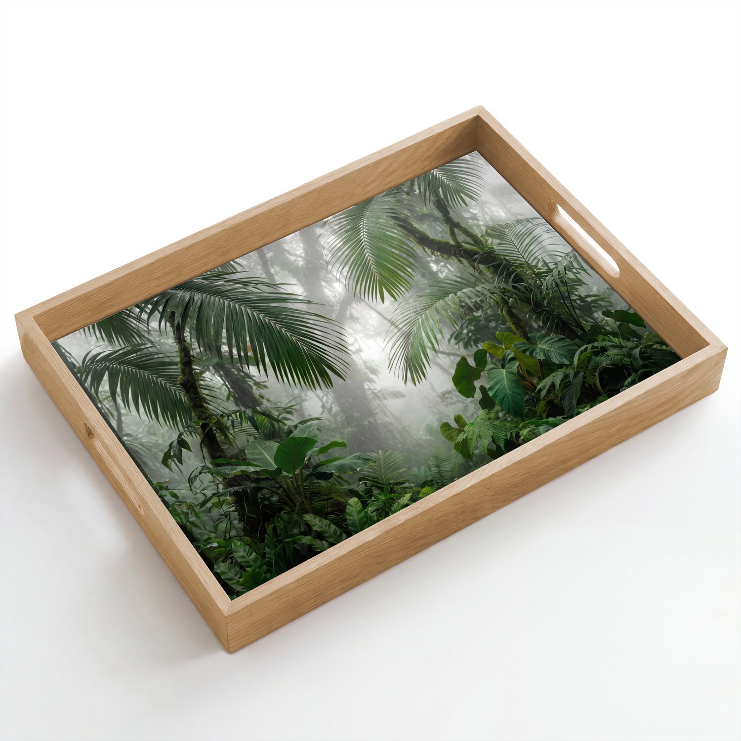 Dienblad hout 50x35 cm - Schootdienblad - Natuur - Jungle - Mist - Tropisch - Groen - Borrelplank rechthoek - Plateau dienbladen
