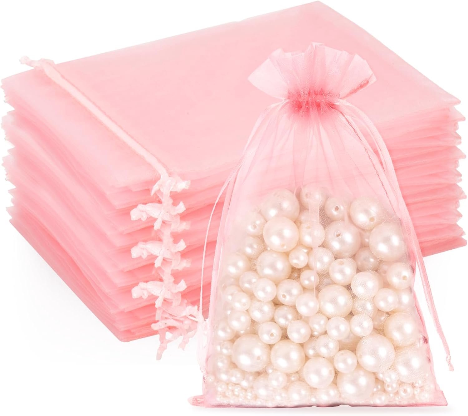 Geschenkzakjes 13 x 18 cm - Roze organza - Met trekkoord - Ideaal voor geschenken - 50 stuks - ServiceTopper