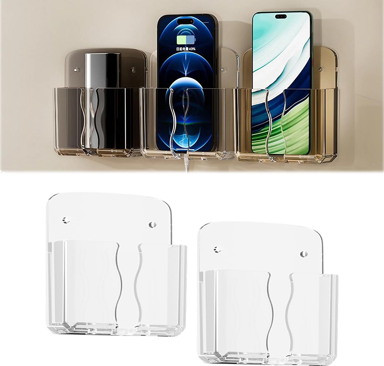 Set van 2 Transparante Mobiele Telefoon Muurhouders