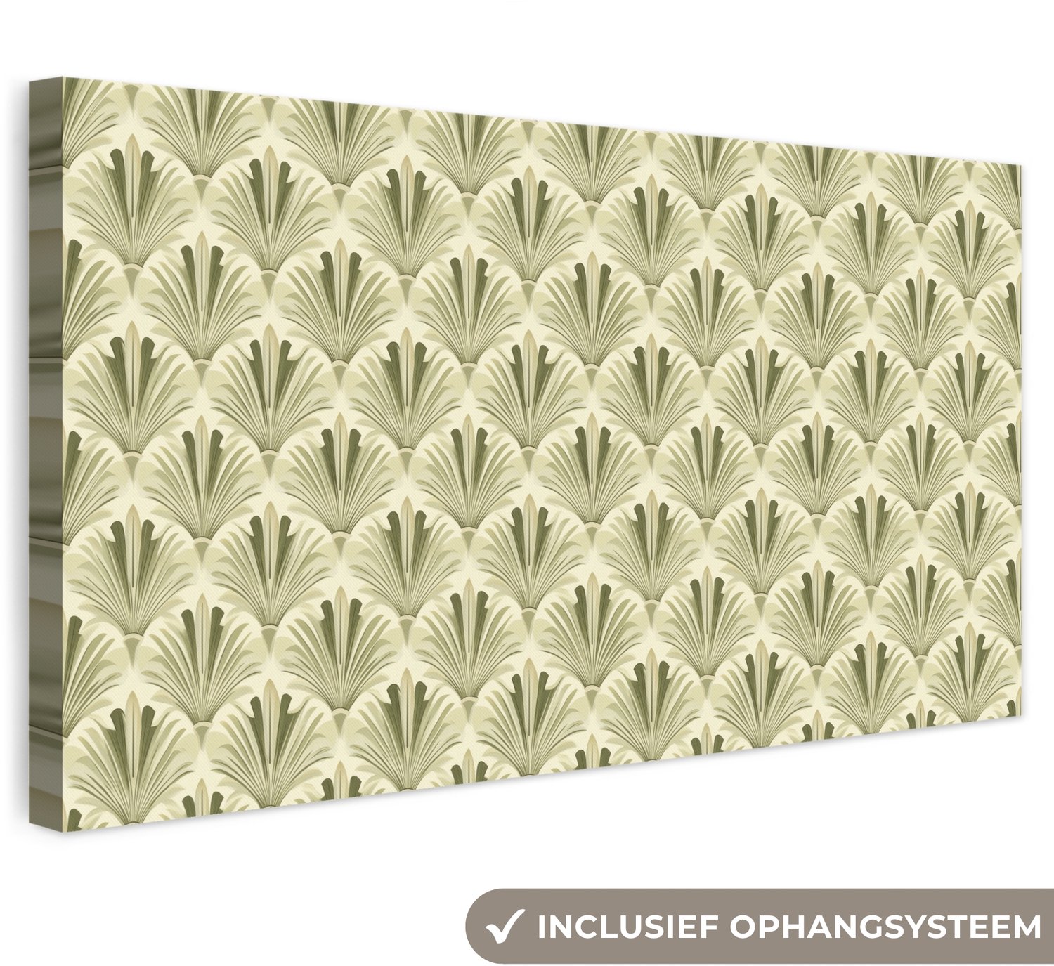 Canvas schilderij 40x20 cm - Exclusieve wanddecoratie Klassiek - Waaier - Groen - Muurdecoratie woonkamer - Slaapkamer decoratie - Kamer accessoires - Schilderijen op canvas
