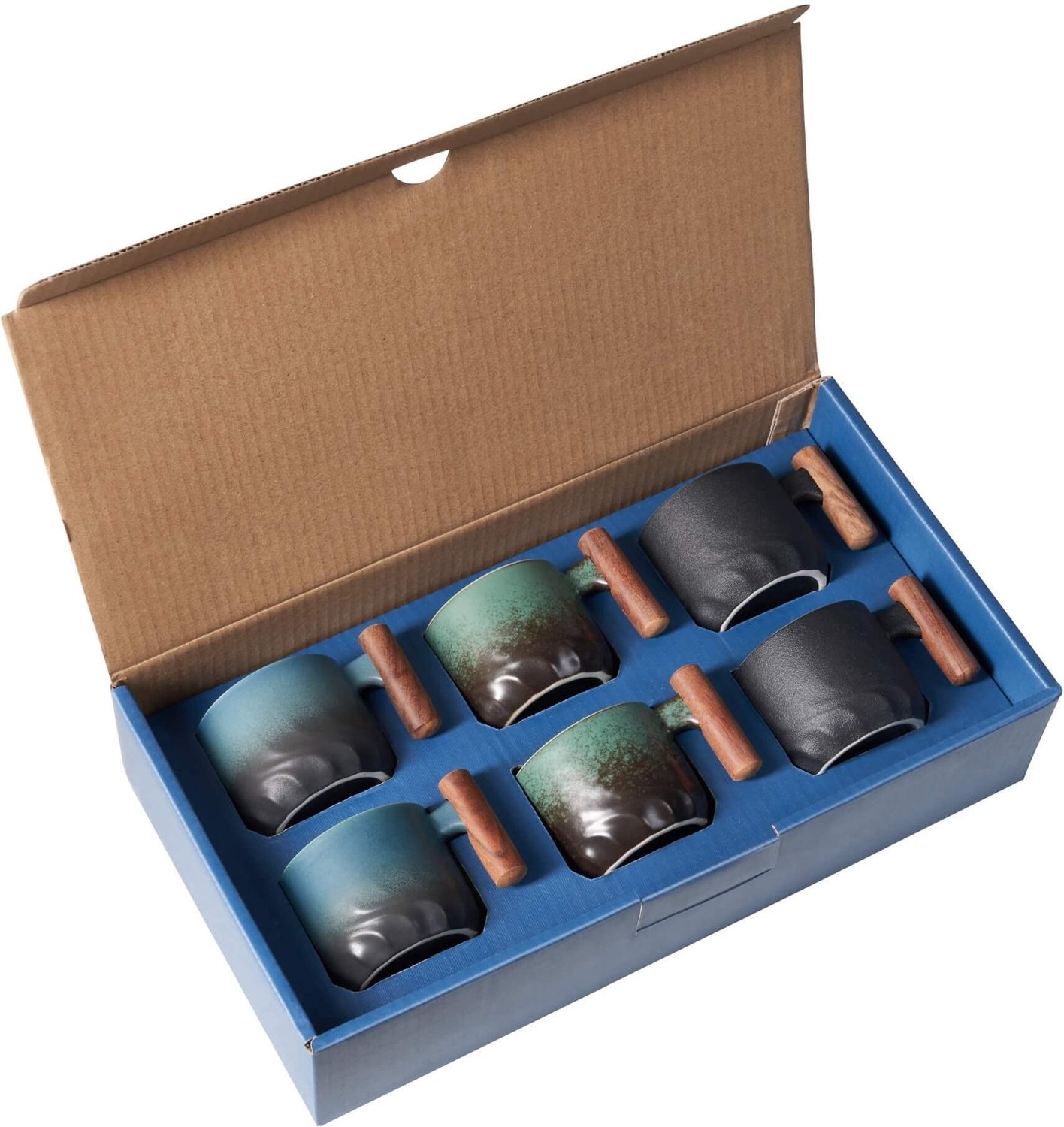 Keramische Espresso Kopjes met Houten Handvat, Set van 6