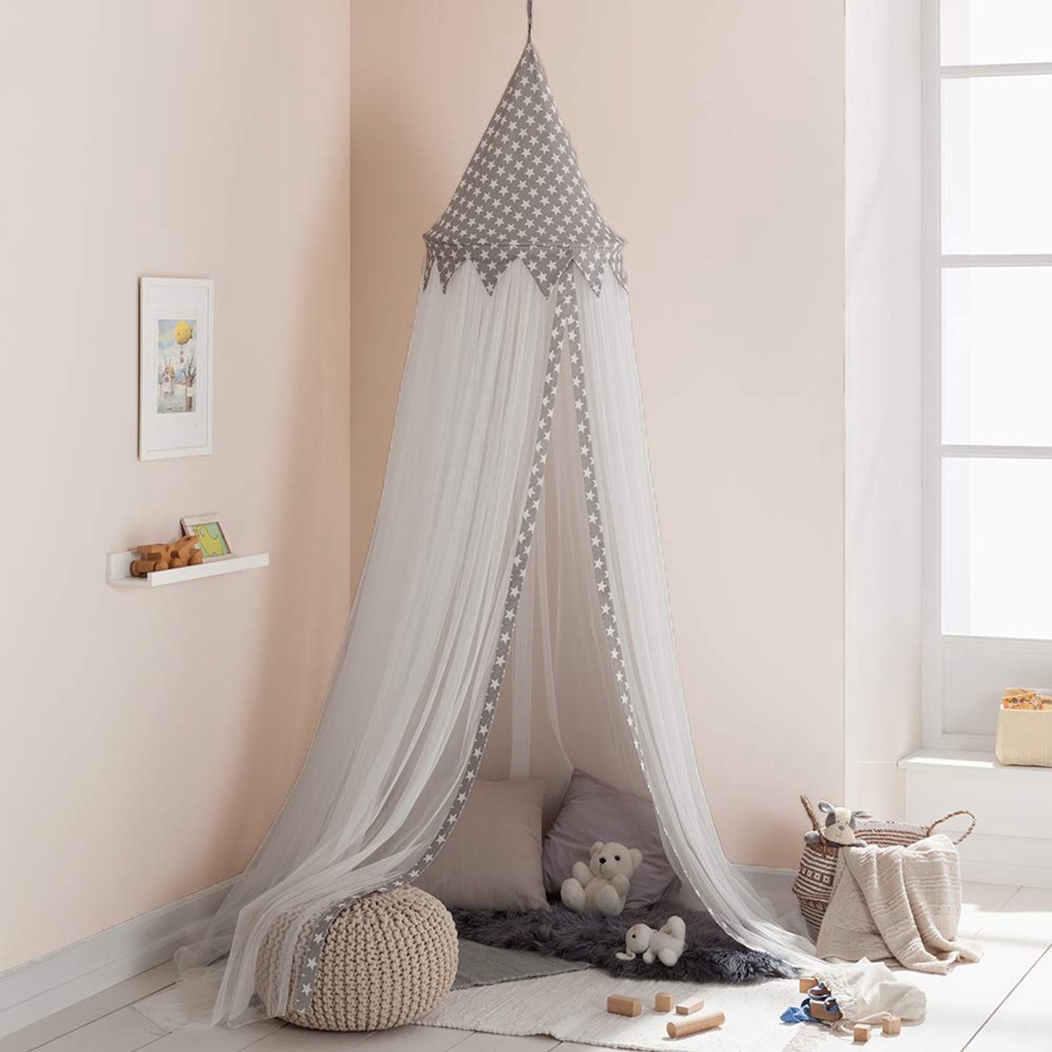 Canopy Bed voor Kinderen - Grijs/Wit