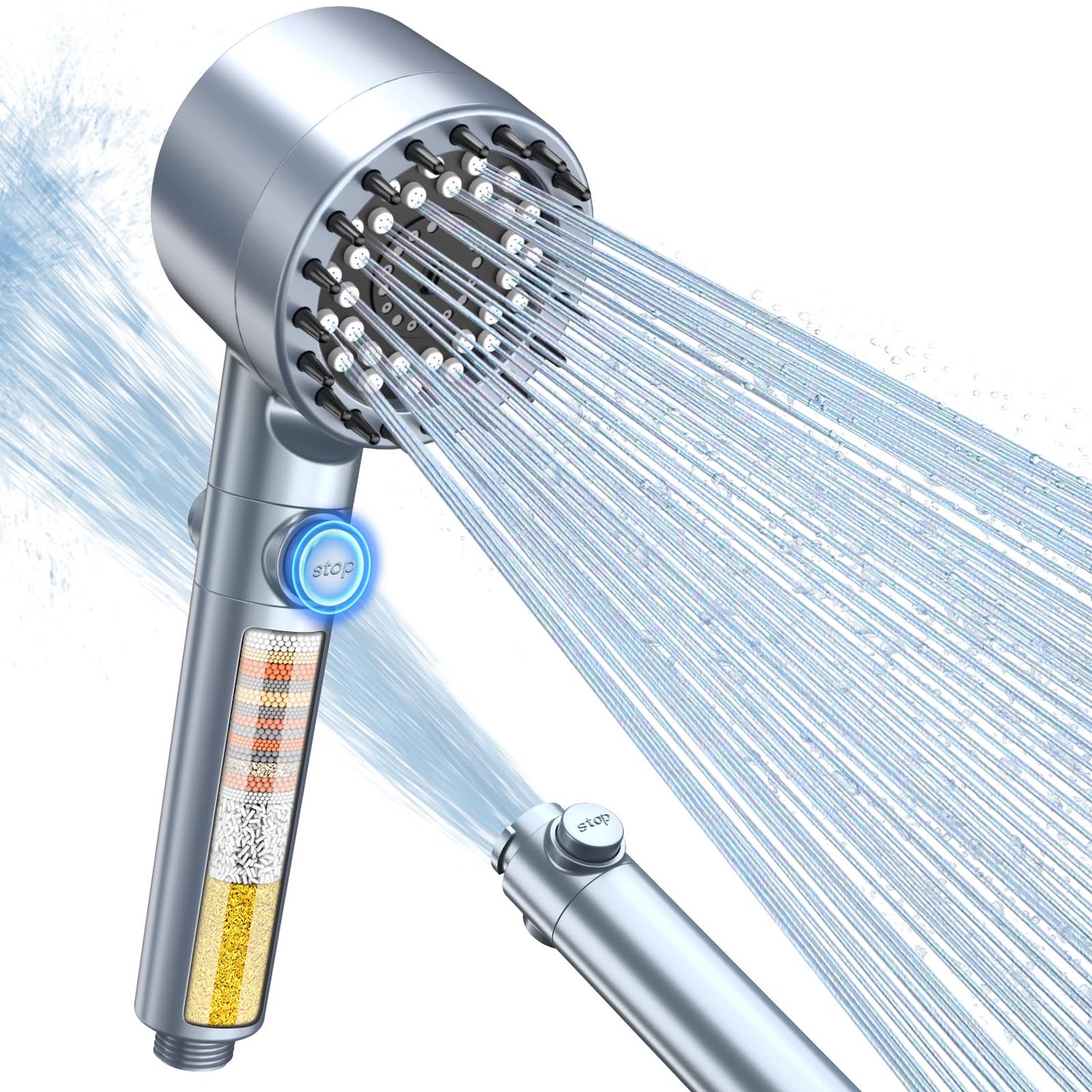 Douchekop met 15-Laags Filter en Hoge Druk, Blauw