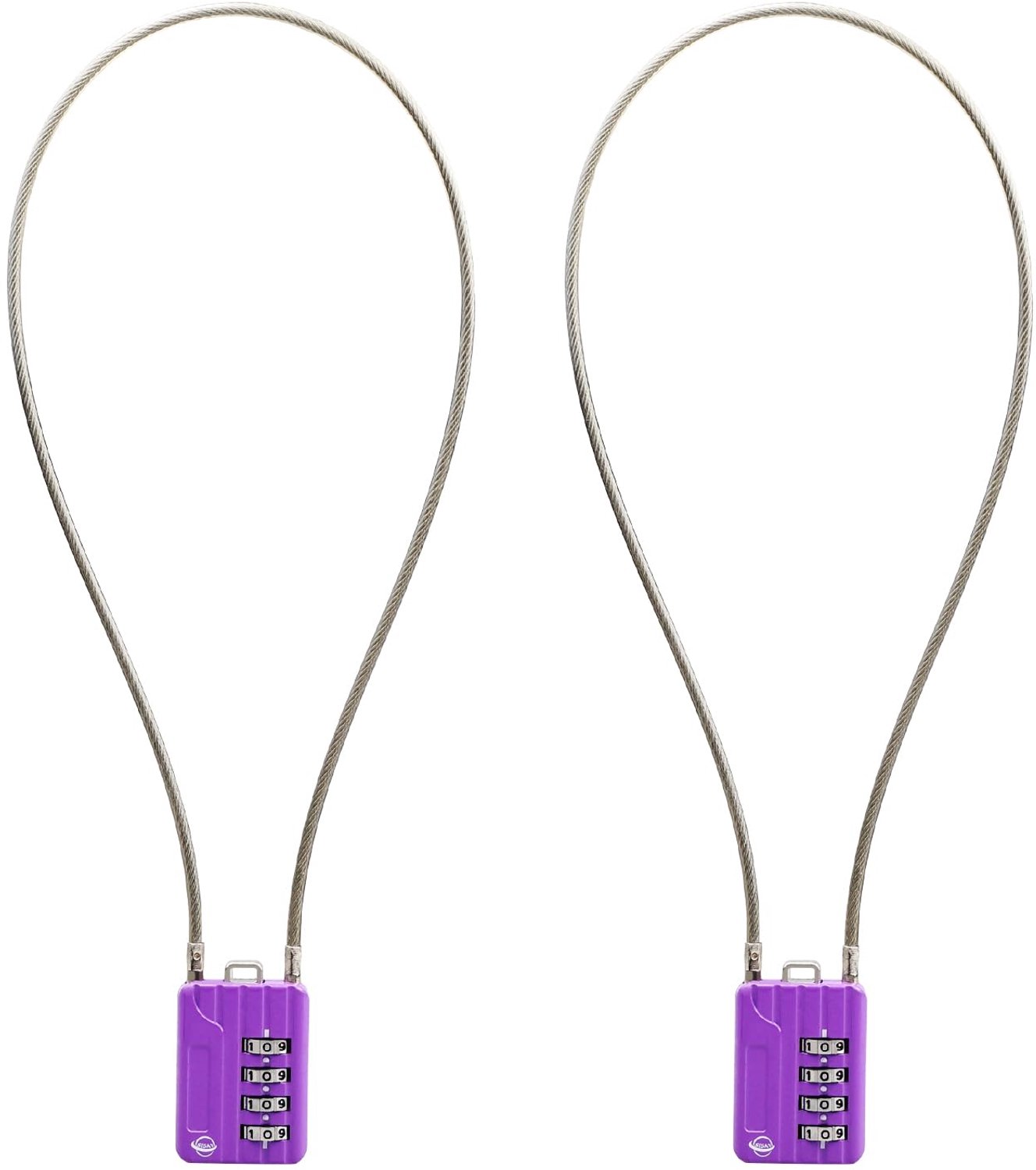 Kabelcomb sloten set van 2 - 4 cijferige combinatie, paars, 20 inch