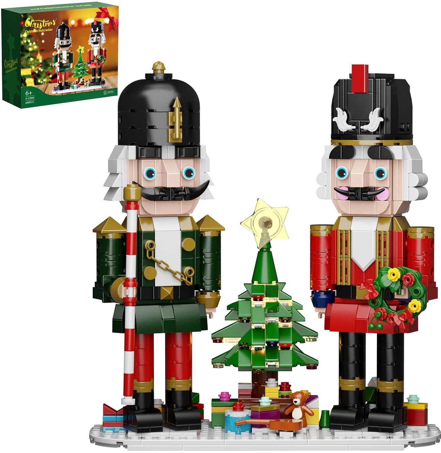 DeltaMerch Bouwset - Kerst bouwstenen - 680 stukjes - Kerstboom & Notenkrakers - Decoratie & Cadeau - 14+ - Kerstcadeau - Kerstgeschenk