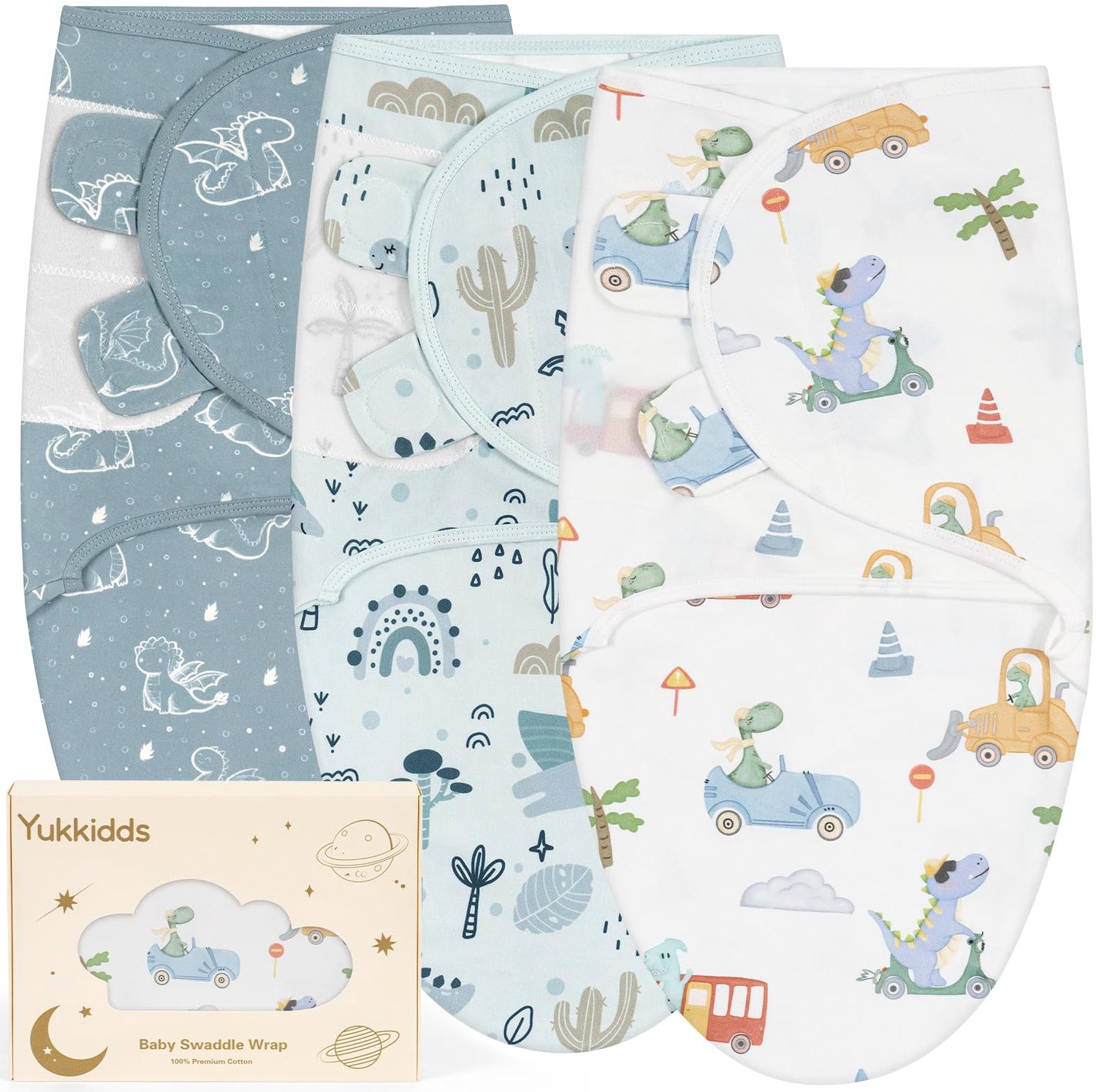 Set van 3 Baby Swaddle Dekens voor 0-3 Maanden, 100% Katoen