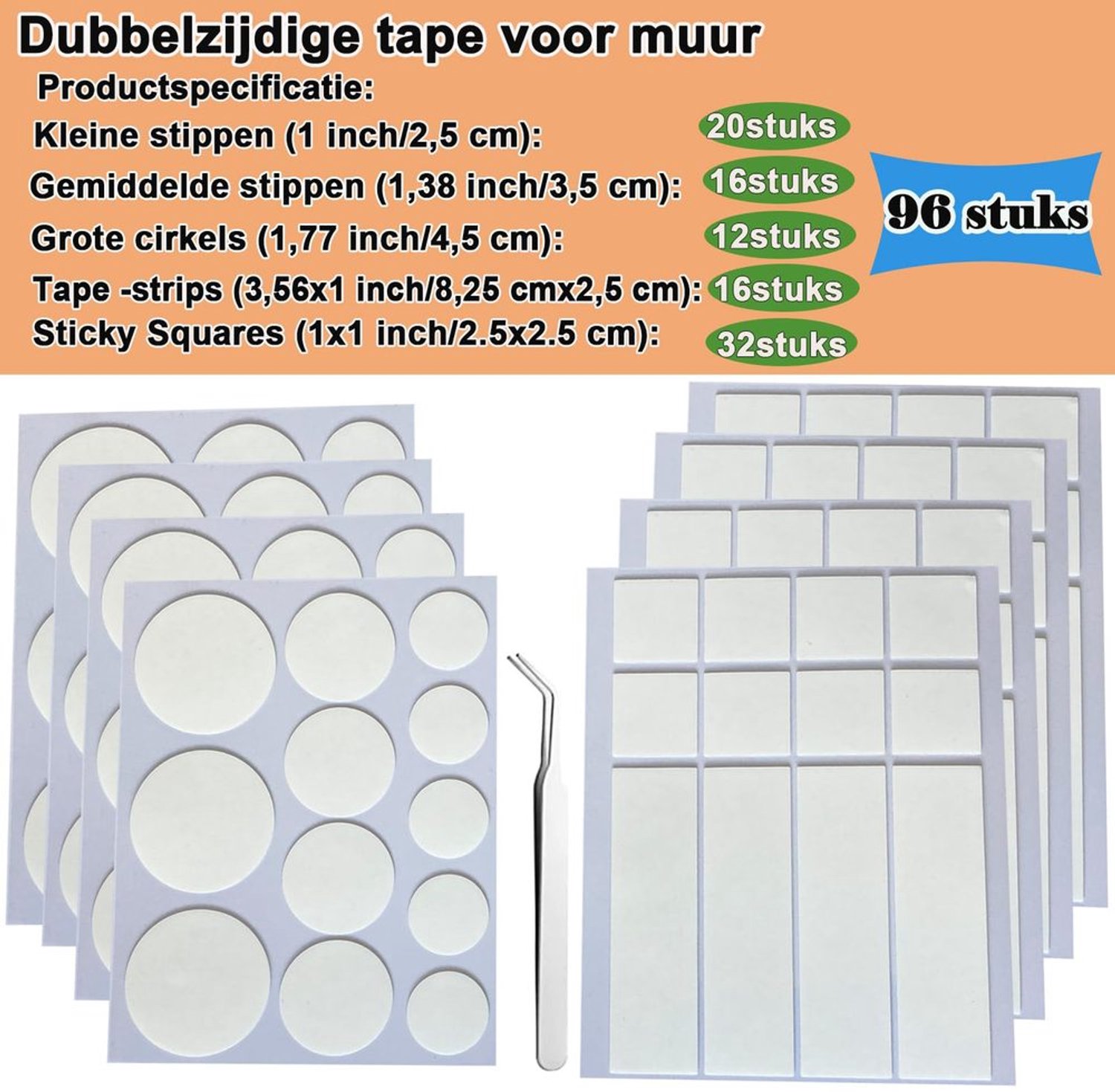 96 Stuks Dubbelzijdige Montagetape voor Muur en Decoratie