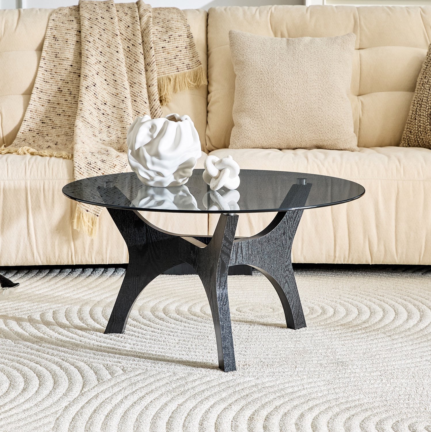 CHICFURN Salontafel 80 cm - Hittebestendig glazen blad - Rond - Zwart