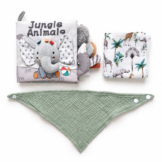 Kraamcadeau pakket - unisex - jungle - dieren - Kraammand - Babycadeau - broekje - Babyshowercadeau - groen — afbeelding 3