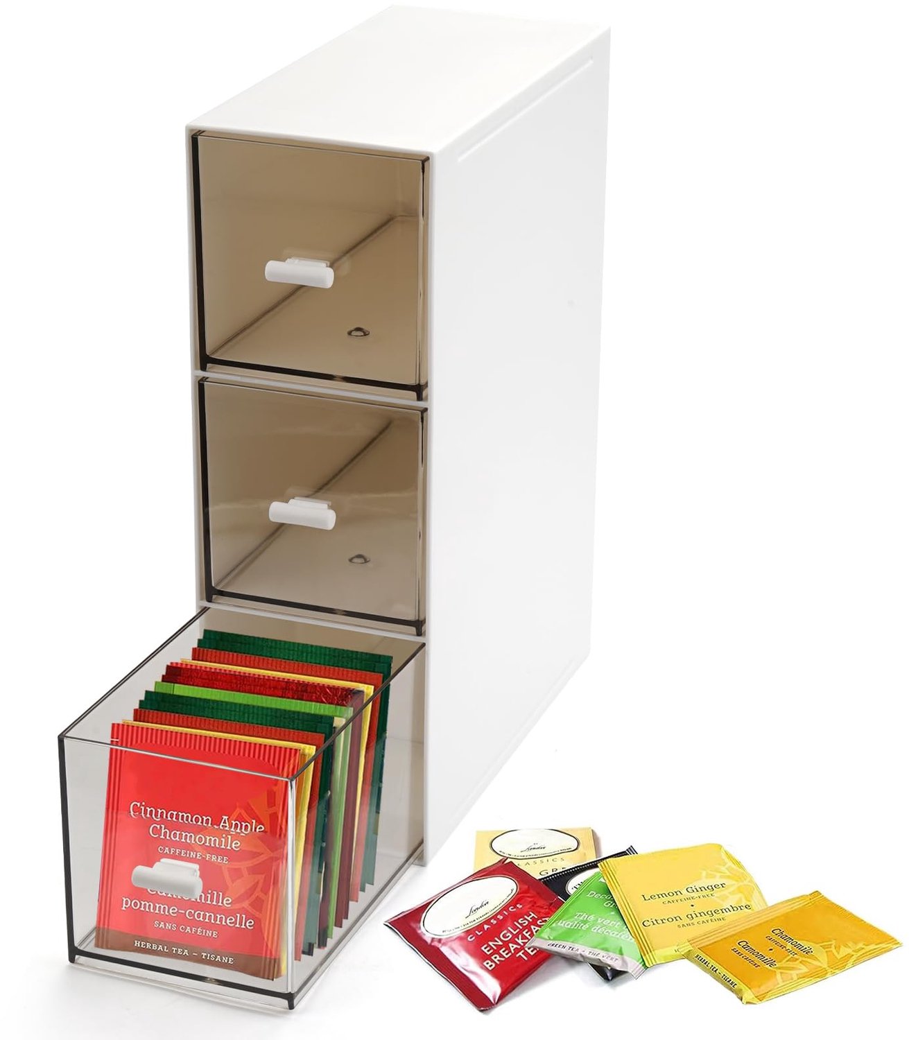 Theedoos 3 Laden - Opbergdoos voor Theezakjes - Transparant - Organizer voor Koffiepads - Hygiënisch - Geschikt voor Keuken en Kantoor