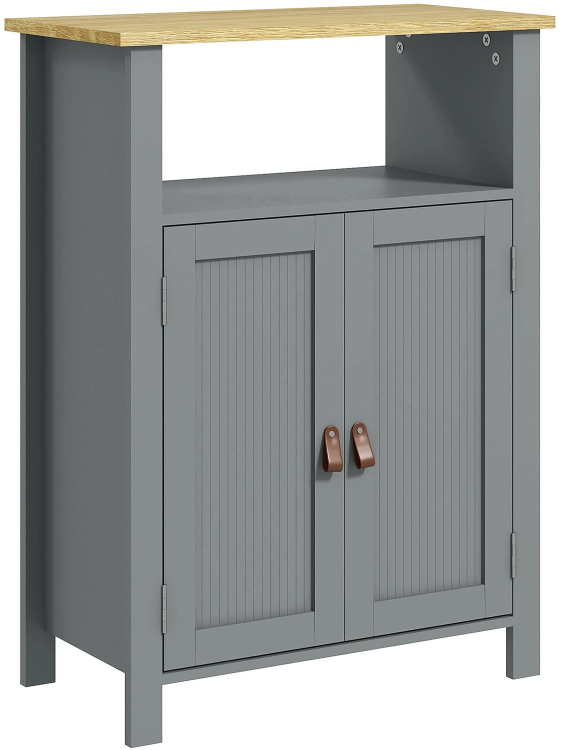 Gudalio Opbergkast - Badkamerkast - Badkamermeubel - 2 Deuren - Open vak - Verstelbare Planken - 60 x 30 x 80,5 cm - Hout - Grijs