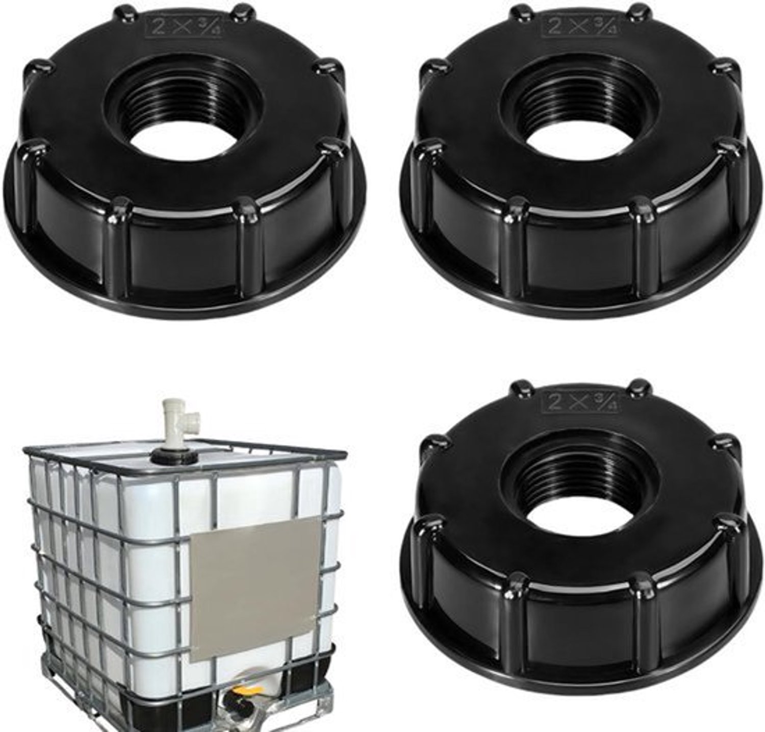 3 stuks -aansluiting tank 1000 liter, adapter tank 1000 l, adapter kraan, irrigatieslang, kunststof, zwart, schroefdraadaansluiting voor irrigatieslangen, -tanks, regenton (3/4 inch)