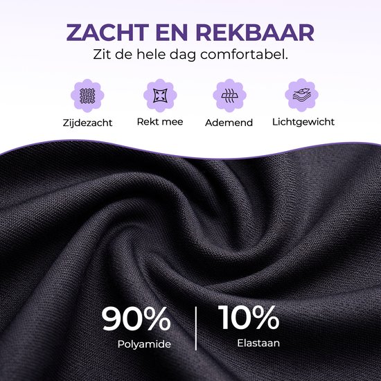 Close-up van zachte, rekbare zwarte stof bestaande uit 90% polyamide en 10% elastaan. Lichtgewicht en ademend.