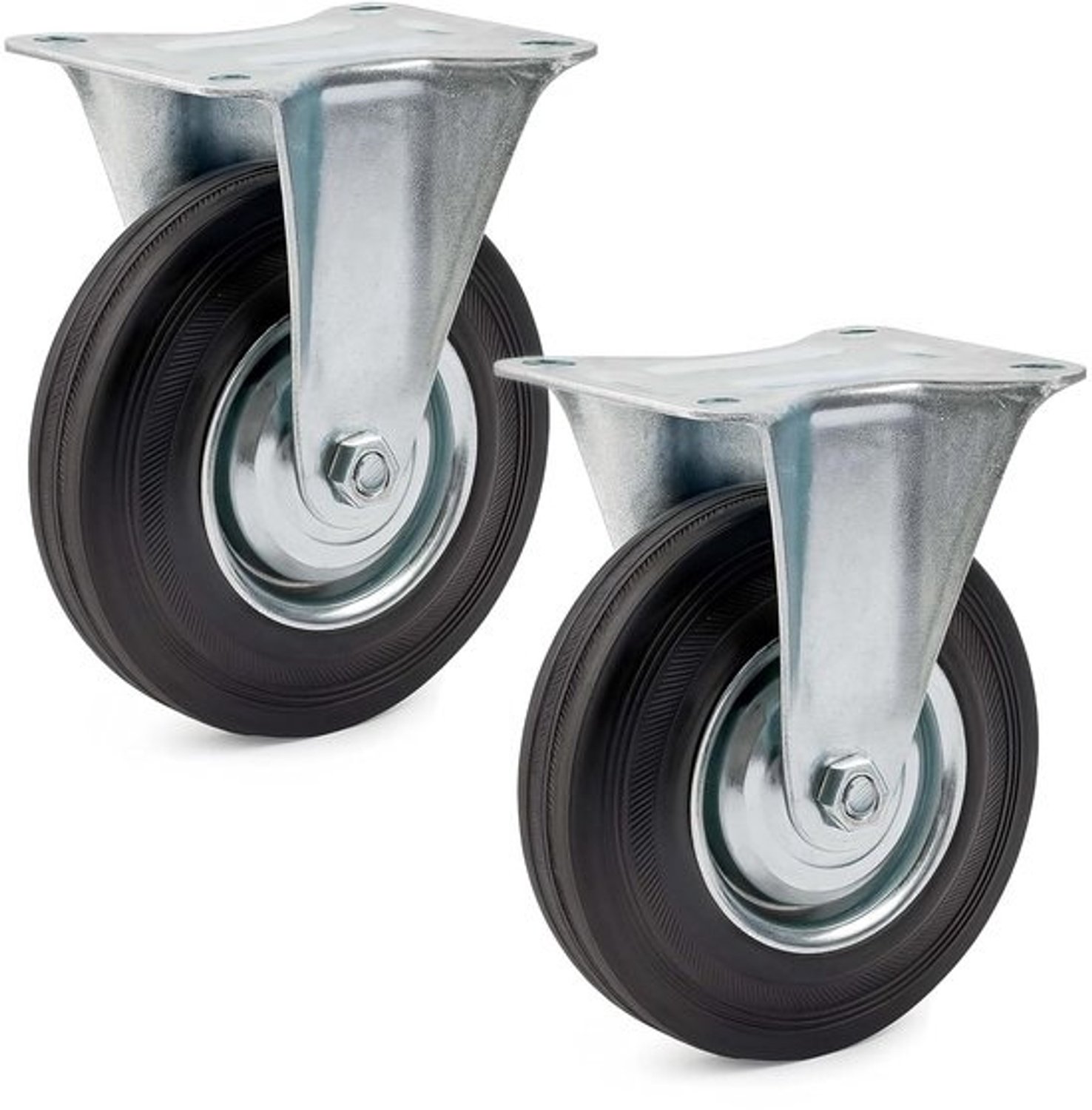 Bokwielenset - Rubberen transportwielen - Zware ladingen verplaatsen - Metalen velgen 100kg - 125 mm diameter - Zwart