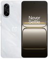 OnePlus-smartphone in wit marmer, met display waarop "Never Settle" staat.