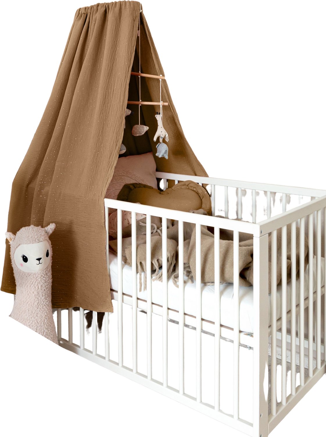 LILIMAUS Klamboe voor ledikant - hemeltje babybed - mousseline katoen - 140 cm - bruin