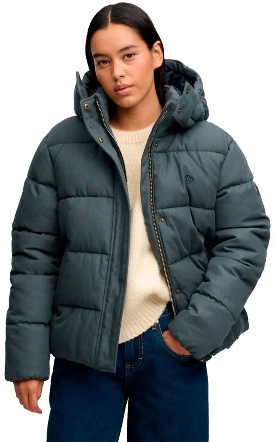 Superdry Premium Geruite Puffer Jas met Capuchon Dames Gewatteerde jassen Marineblauw