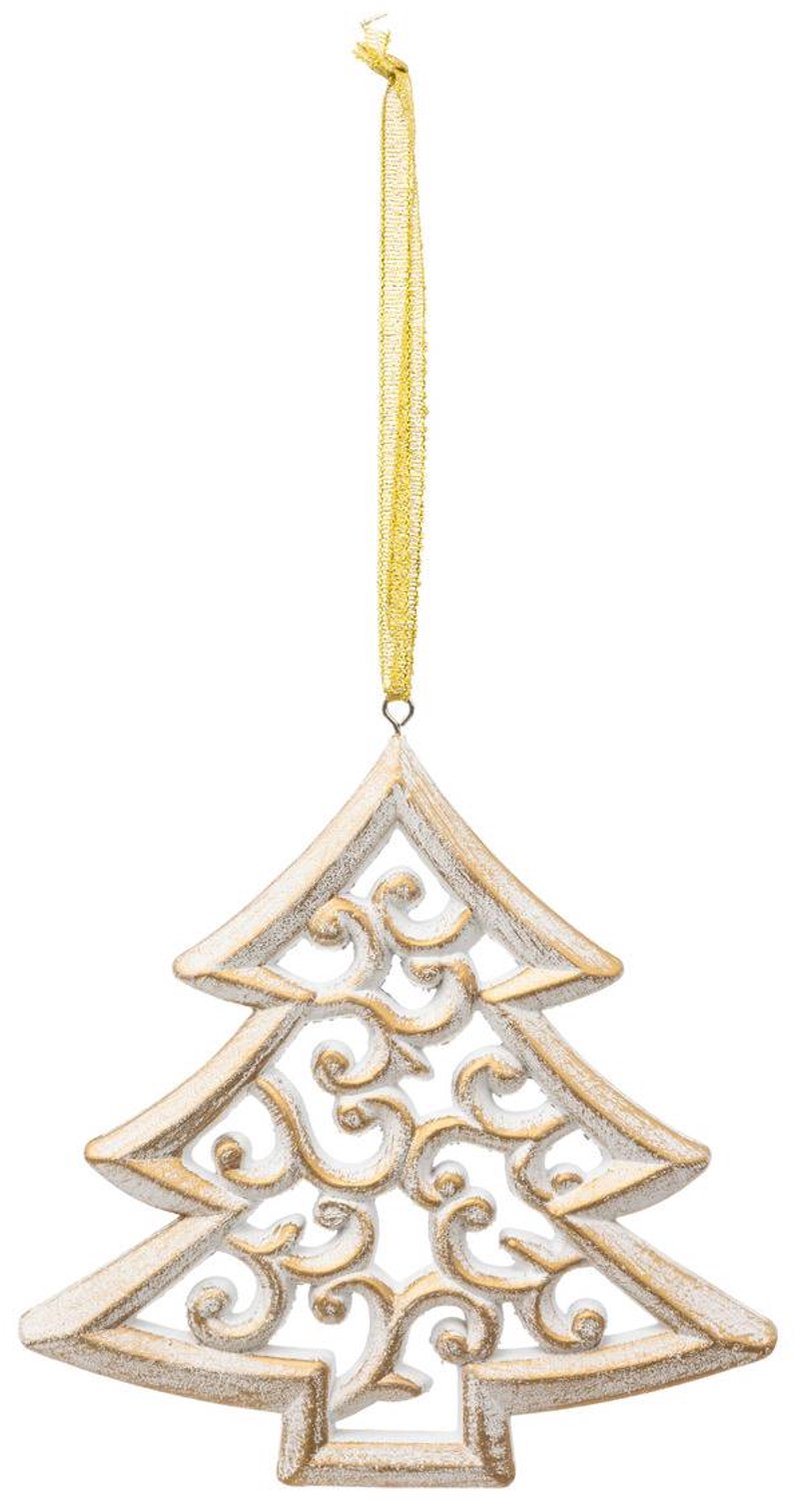 Feeric lights & Christmas Witte houten kerstboom met arabesken, 15 cm Blanc