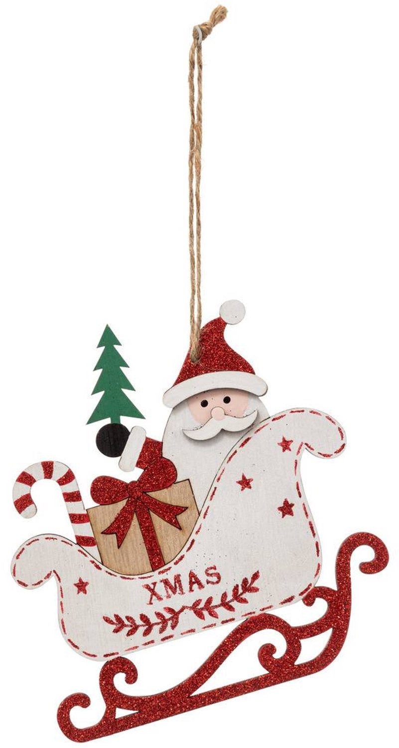 Feeric lights & Christmas Rode houten kerstslee, 14 cm Rouge