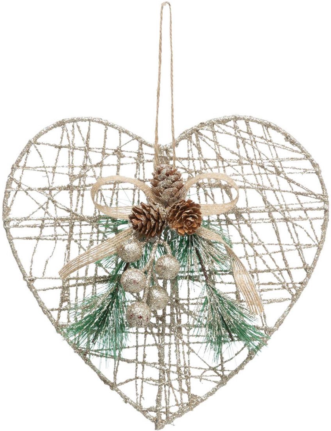 Feeric lights & Christmas Kersthart van metaal en jute, 22 cm Beige ficelle