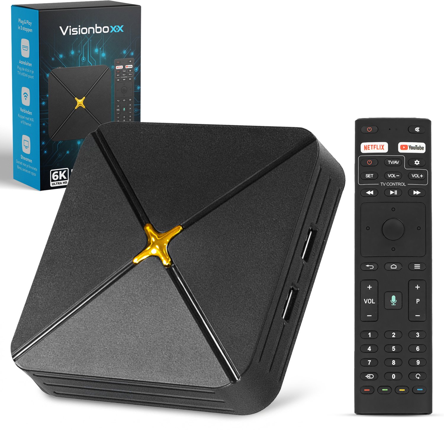 Visionboxx Android TV Box - Geschikt voor Chromecast Google - Gecertificeerde Netflix media streamer - 4K HDR - 4GBR en 64GB opslag ROM