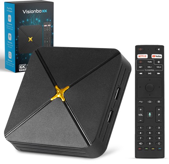 Visionboxx Android TV Box – Geschikt voor Chromecast Google – Gecertificeerde Netflix media streamer – 4K HDR – 4GBR en 64GB opslag ROM