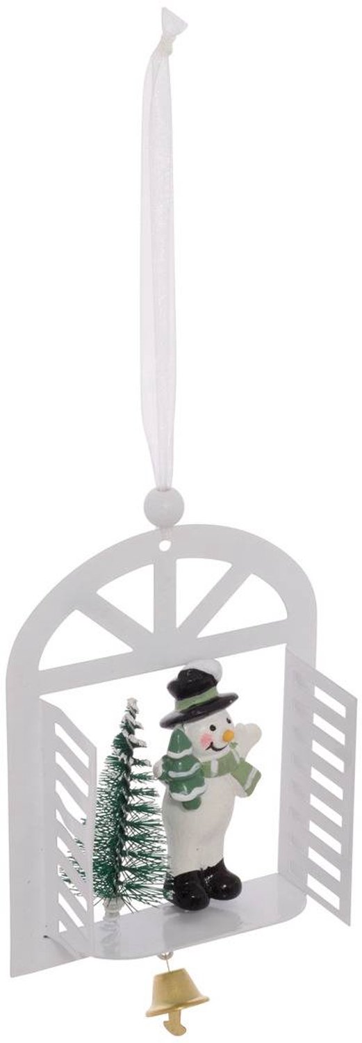 Atmosphera Créateur d'intérieur® Raamversiering in de vorm van een kerstboom met de Kerstman, een sneeuwpop en een metalen kerstboom, 14 cm Blanc