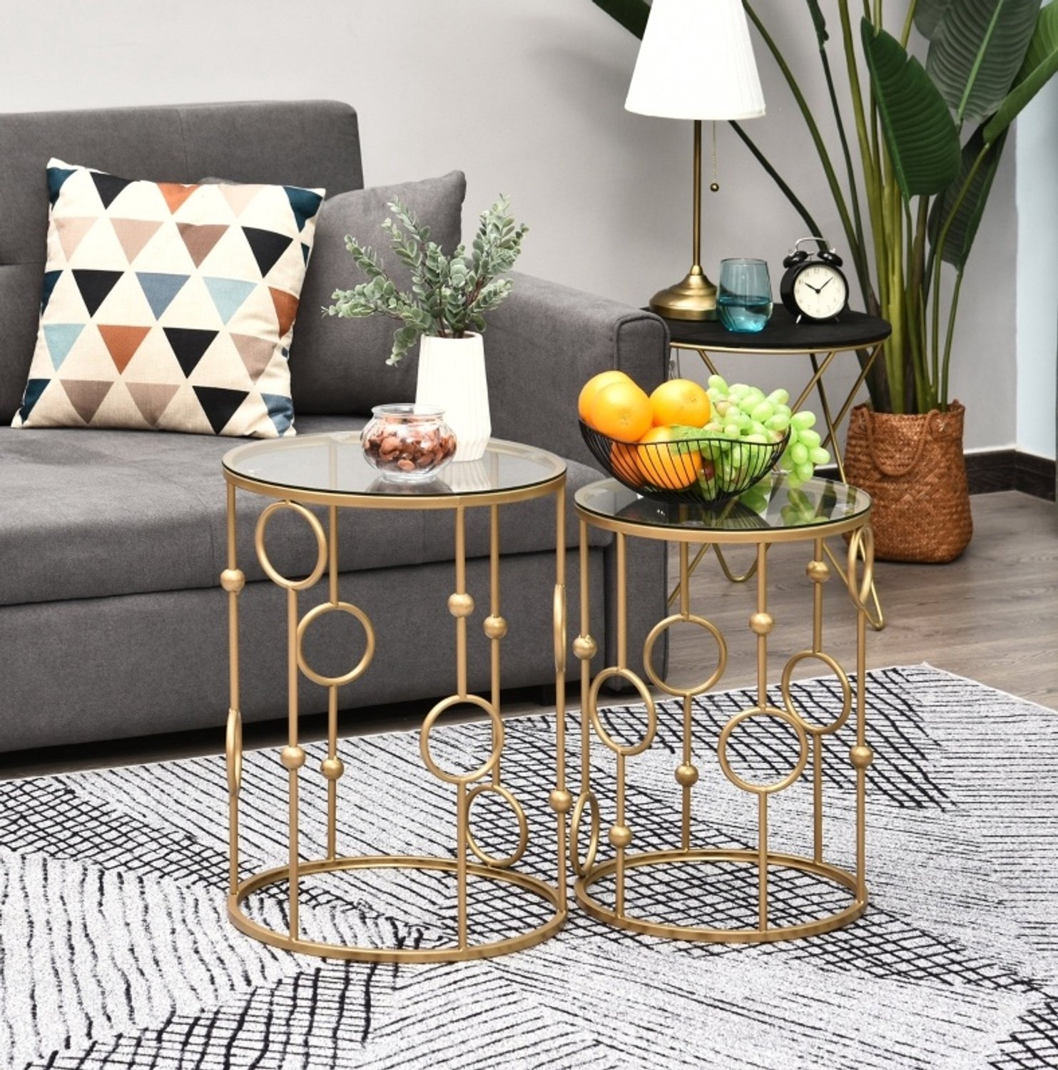 CHICFURN Bijzettafel - Set van 2 - Nestbaar - Rond frame - Goud