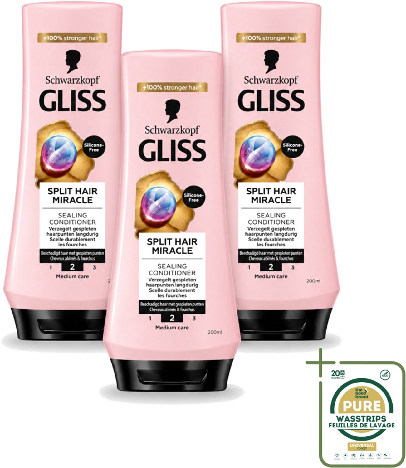 3 x Gliss - Hair Repair - Conditioner Split Hair Miracle tegen Gespleten Haarpunten - 200 ml - Wasstrips - Gespleten Haarpunten - Haarherstel - Haarverzorging - Crèmespoeling - Haarbeschadiging