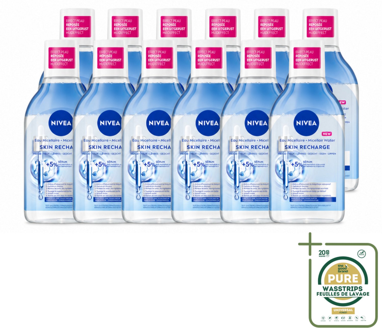 12 x NIVEA - Micellair Water - Serum Verrijkt Opladend - Verwijdert Waterbestendige Make-up - 400 ml - Wasstrips - Gevoelige Huid - Micellair Water - Reinigingsmiddel - Hydraterend - Serum