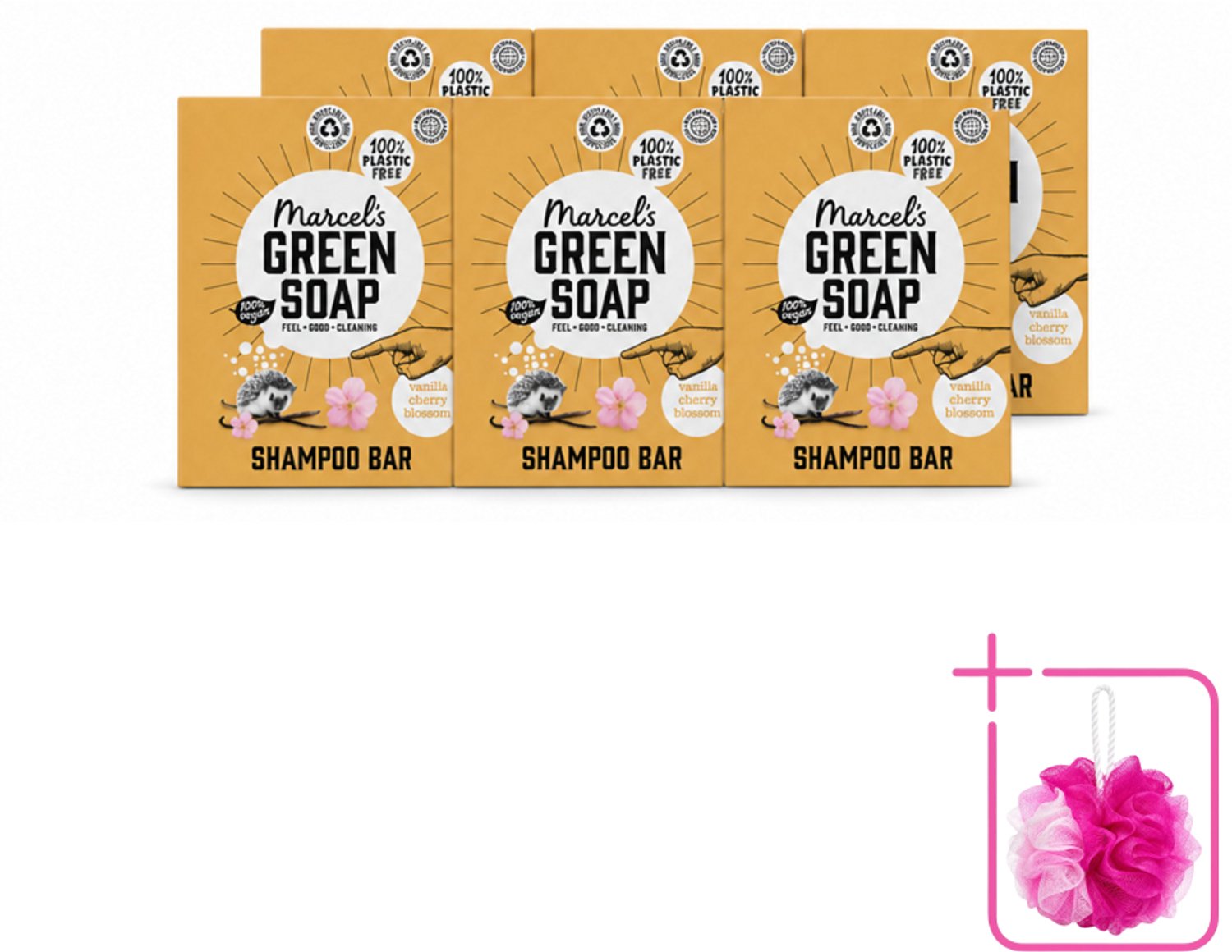 6 x Marcel's Green Soap - Shampoobar - Vanilla & Cherry Blossom - Versterkt & verzorgt - 90 gr - Bulkverpakking - Shampoobar - Douchemop - Natuurlijke shampoo