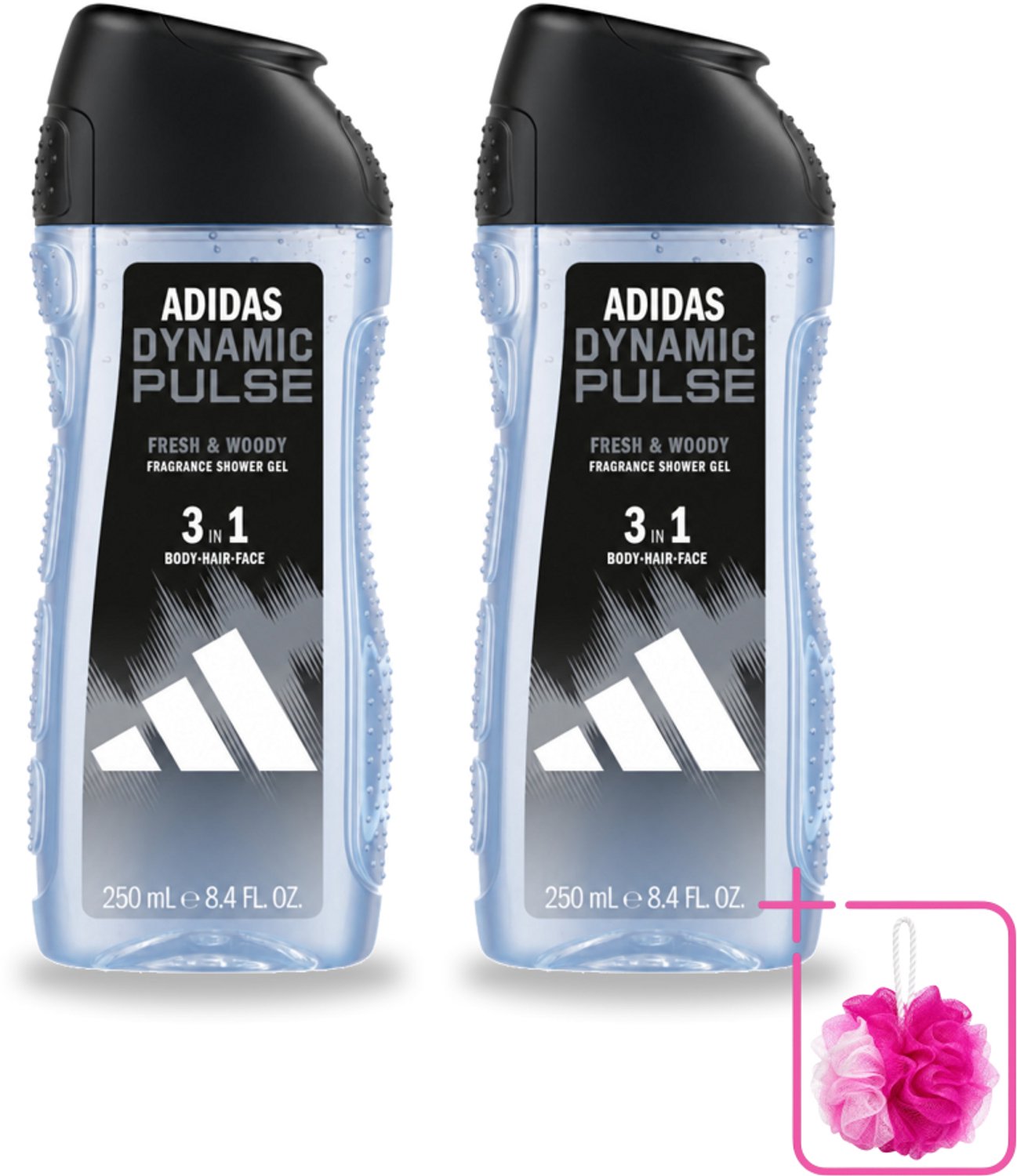 2 x Adidas – Douchegel 3-in-1 – Dynamic Pulse – 250 ml - Bulkverpakking - Douchegel - Douchemop - Sportieve geur