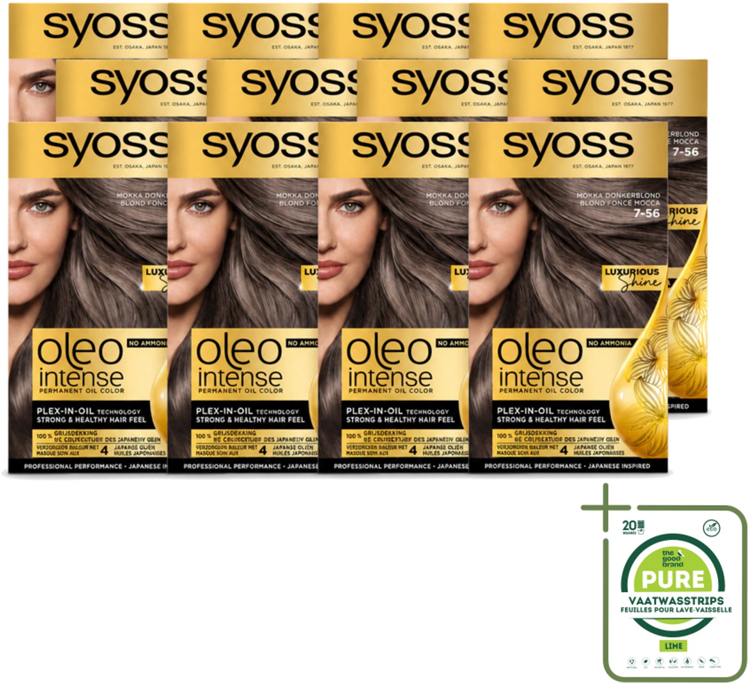 12 x SYOSS - Oleo Intense 7-56 Mokka Donkerblond - Haarverf - Zonder Ammoniak - Grijsdekking - Langdurige Kleur - Grootverpakking - Vaatwasstrips - Haarkleuring - Permanente Haarkleuring - Zonder Ammoniak - Olijfkleur - Grijsdekking