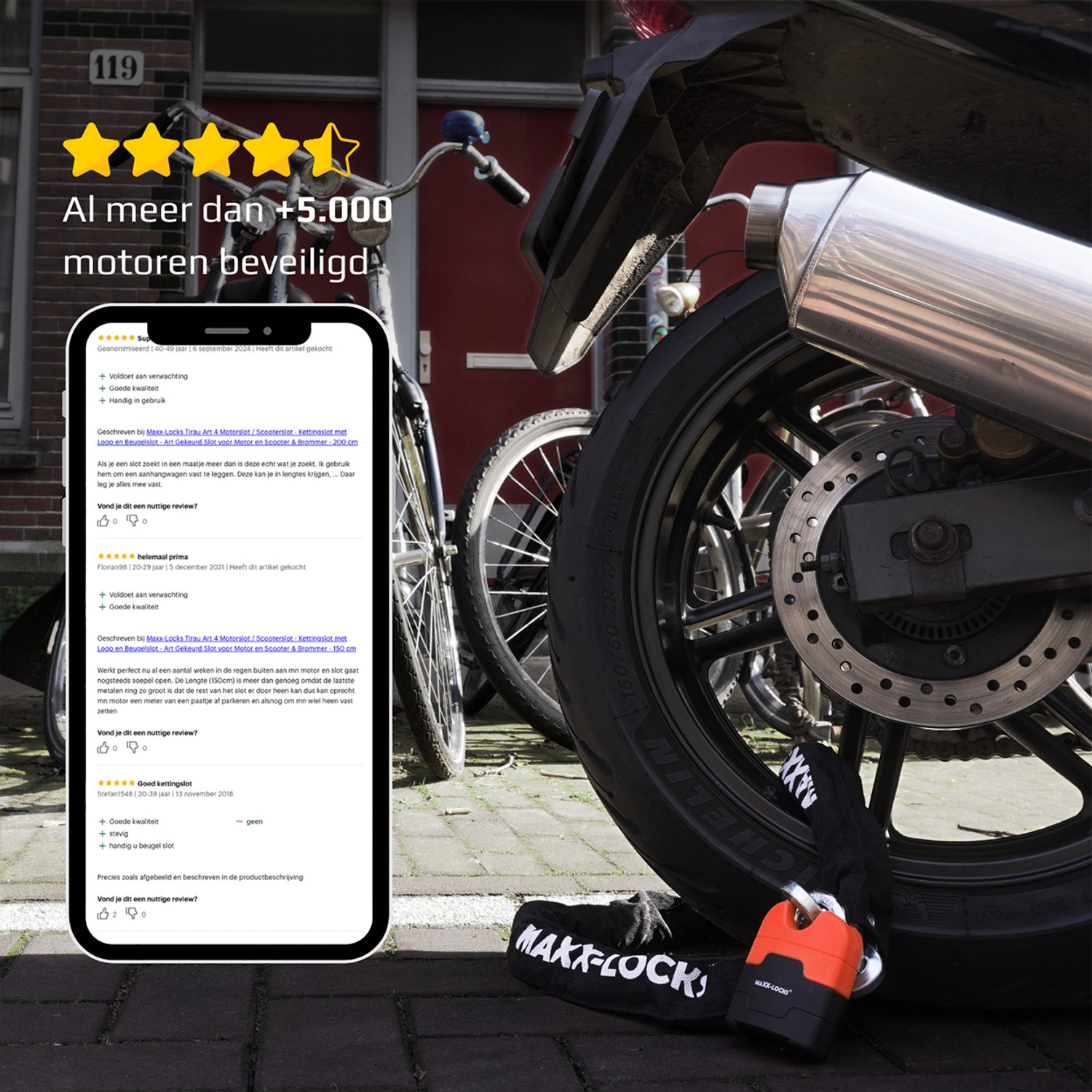Maxx-Locks Ohura ART 4 Motorslot / Scooterslot - Kettingslot met 12 mm Dikke Schakels - Art Gekeurd Slot voor Motor en Scooter & Brommer - 120 cm – foto 3