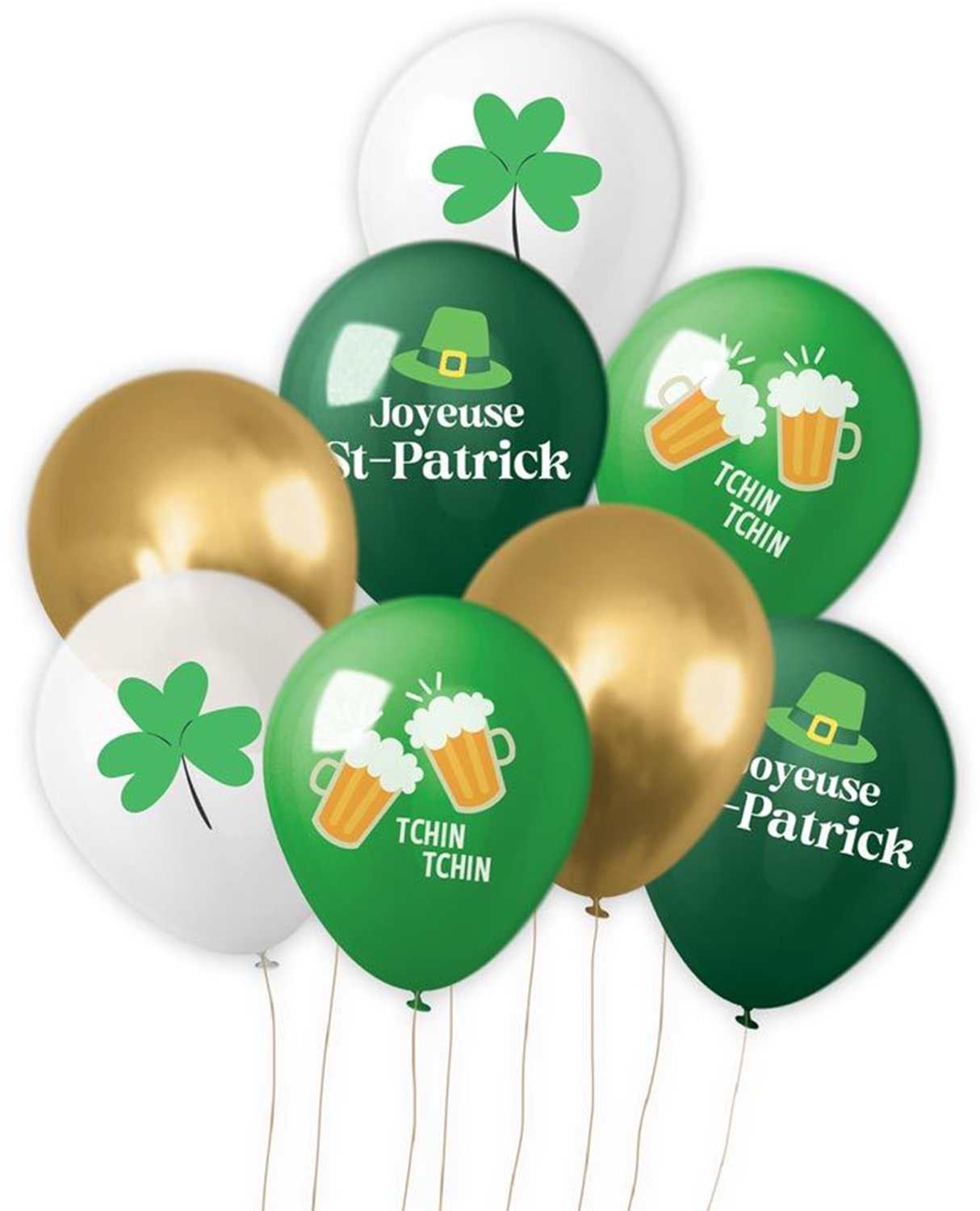 SUD TRADING - 8 ballonnen bedrukt met klavertjes en bier Sint Patrick