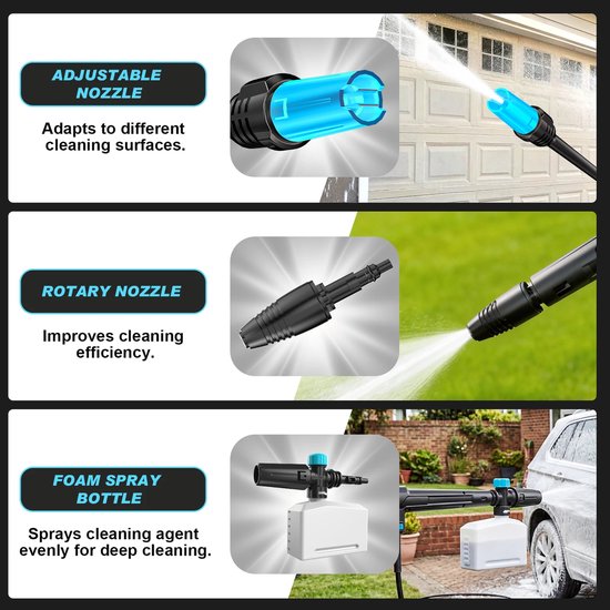 Hogedrukreiniger – 2200 W – 180 bar – 480 L/u – 8 m Hogedrukslang – Schuimsproeier – Draaibare Spuitmond – Hogedrukspuitpistool – Voor Auto, Hekwerk, Terras, Tuin en Oprit — afbeelding 3