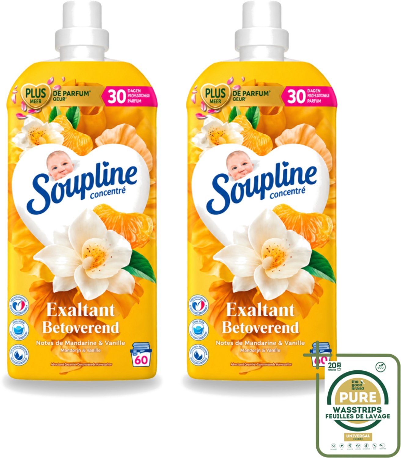 2 x Soupline – Wasverzachter – Betoverend Mandarijn & Vanille – 1,28 L - Wasstrips - Wasverzachter - Wasverzachter Mandarijn En Vanille - Wasverzachter Betoverend - Wasverzachter Voor Kleding - Wasverzachter Voor Was