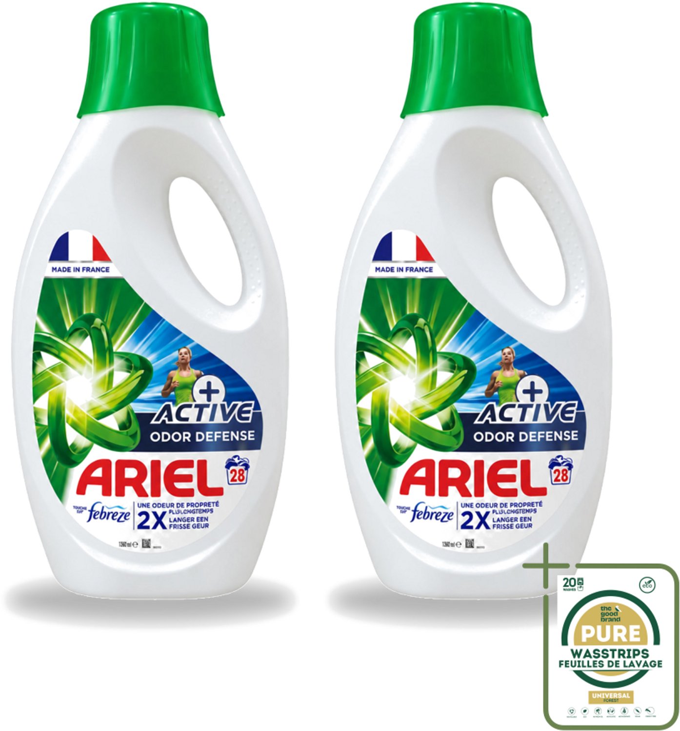 2 x Ariel – Vloeibaar Wasmiddel – Active Odor Defense – 1,26 L – 28 wasbeurten - Wasstrips - Geurverwijderend Wasmiddel - Sportkleding Wassen - Activiteit Kleding - Geurneutralisatie - Wasmiddel 1.26 L