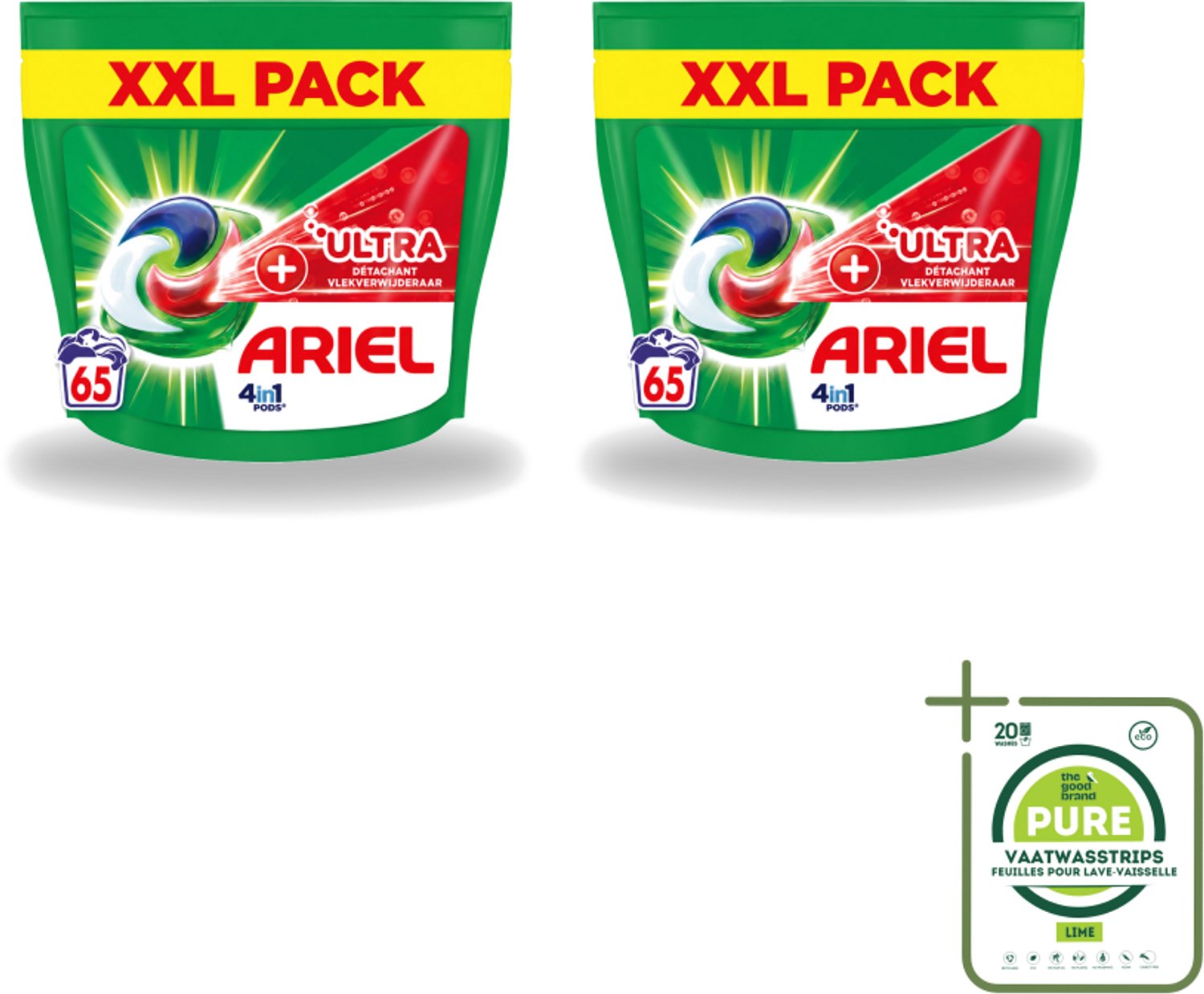 2 x Ariel – 4in1 Pods – Ultra Vlekverwijderaar – 65 wasbeurten - Grootverpakking - Vaatwasstrips - Vlekverwijderaar Wasmiddel - Krachtige Waspods - Ariel 4in1 Pods - Ultra Vlekverwijdering - Ingedroogde Vlekken
